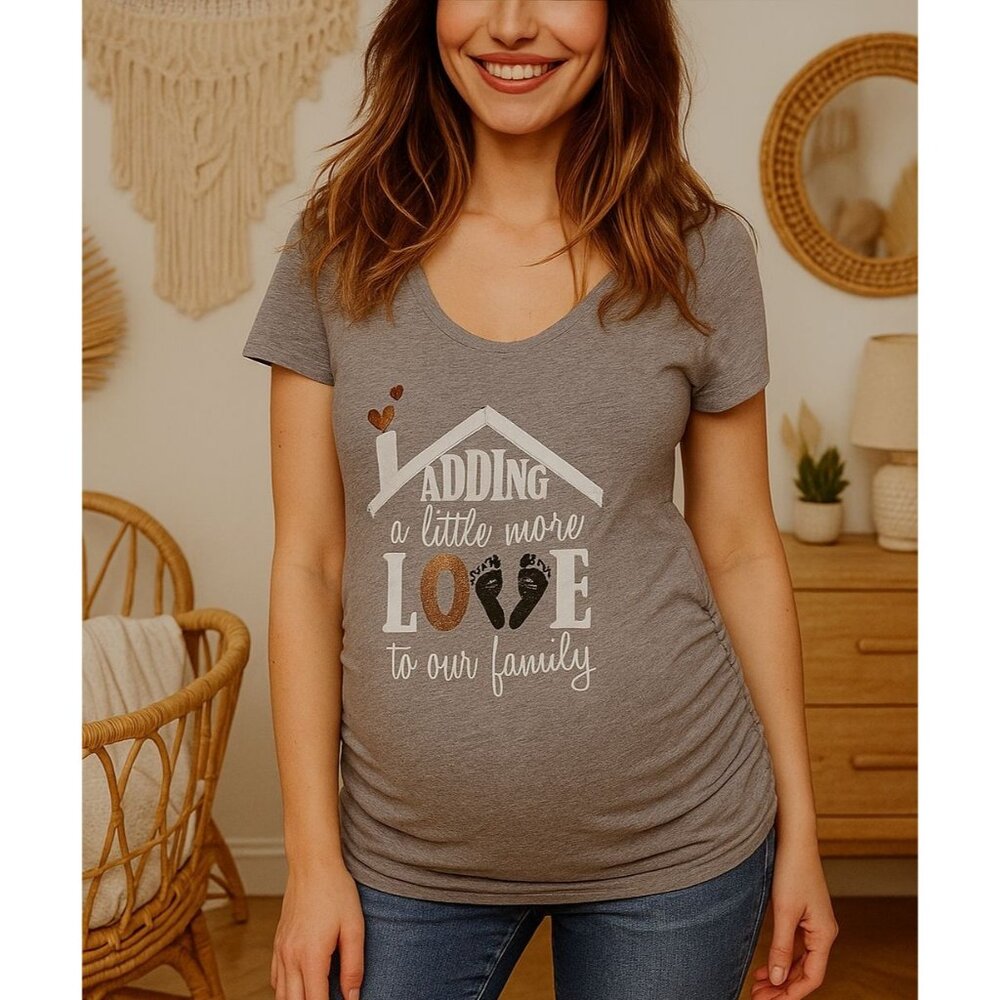 Motherhood Maternity XS Adding A Little More Love To Family Pregnancy Tee Shirt